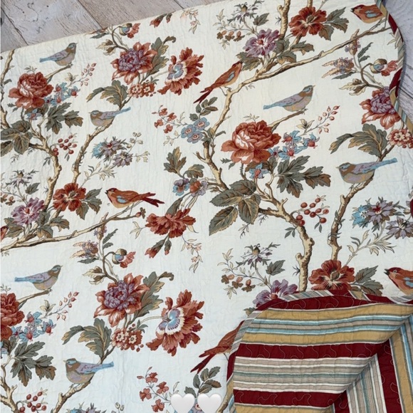 Waverly Charleston Chirp Reverses scalloped Birds Toile cottage farm Full Queen - Picture 14 of 16